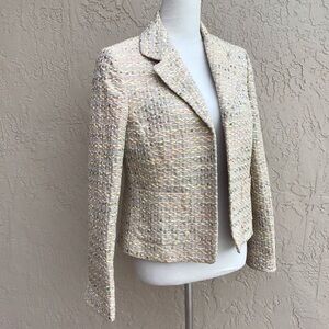 Ellen Tracy Open Front Multicolor Woven Blazer Jacket Size 6